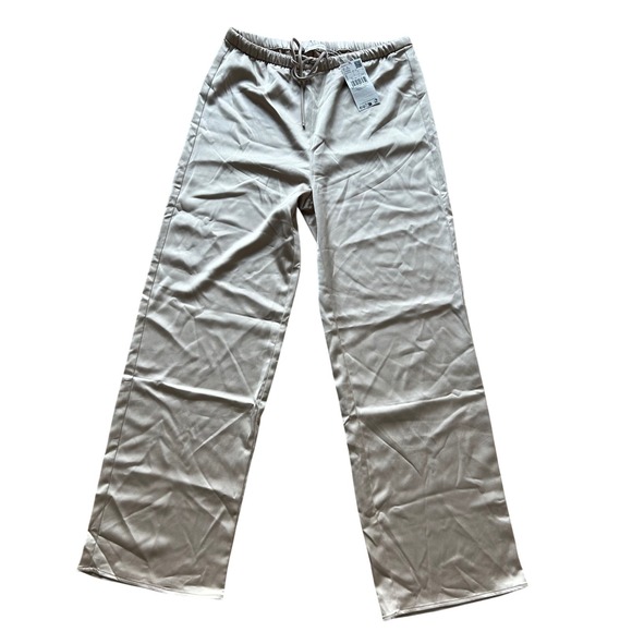 Mango Pants - NWT Mango Satin Trousers Women S Beige Wide Leg Drawstring Pants Resortwear Airy
